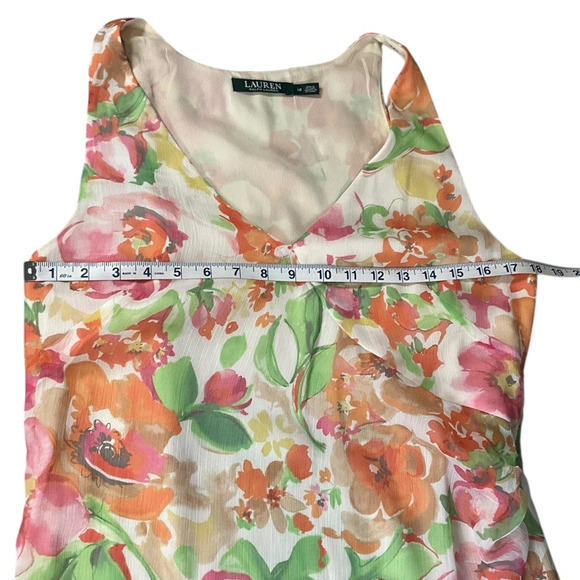 Lauren Ralph Lauren Floral Lined Sleeveless Chiffon Size12 Pastel Colors V-Neck - Picture 12 of 13